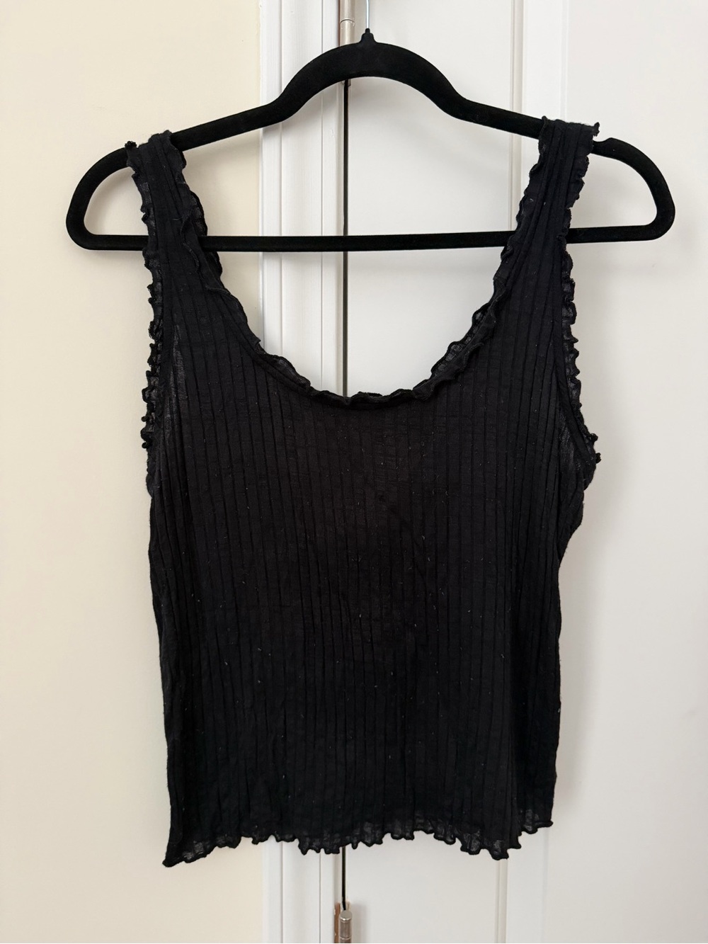 Out From Under Black Ribbed Sleeveless Top with Lettuce Edge